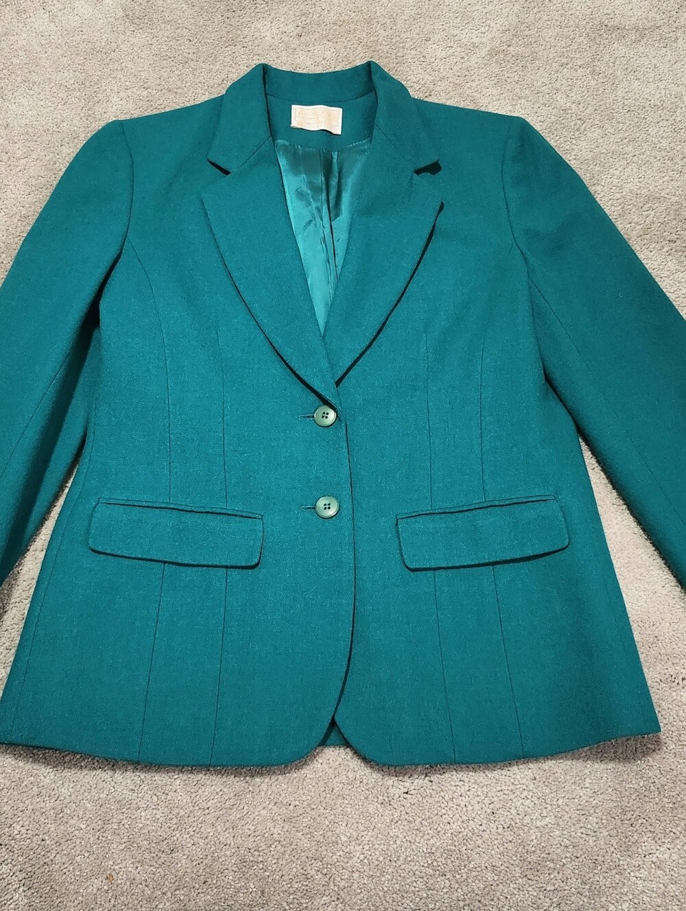 Vintage Pendleton Womens Emerald Green Button Blazer 100% Wool Blazer Size 8